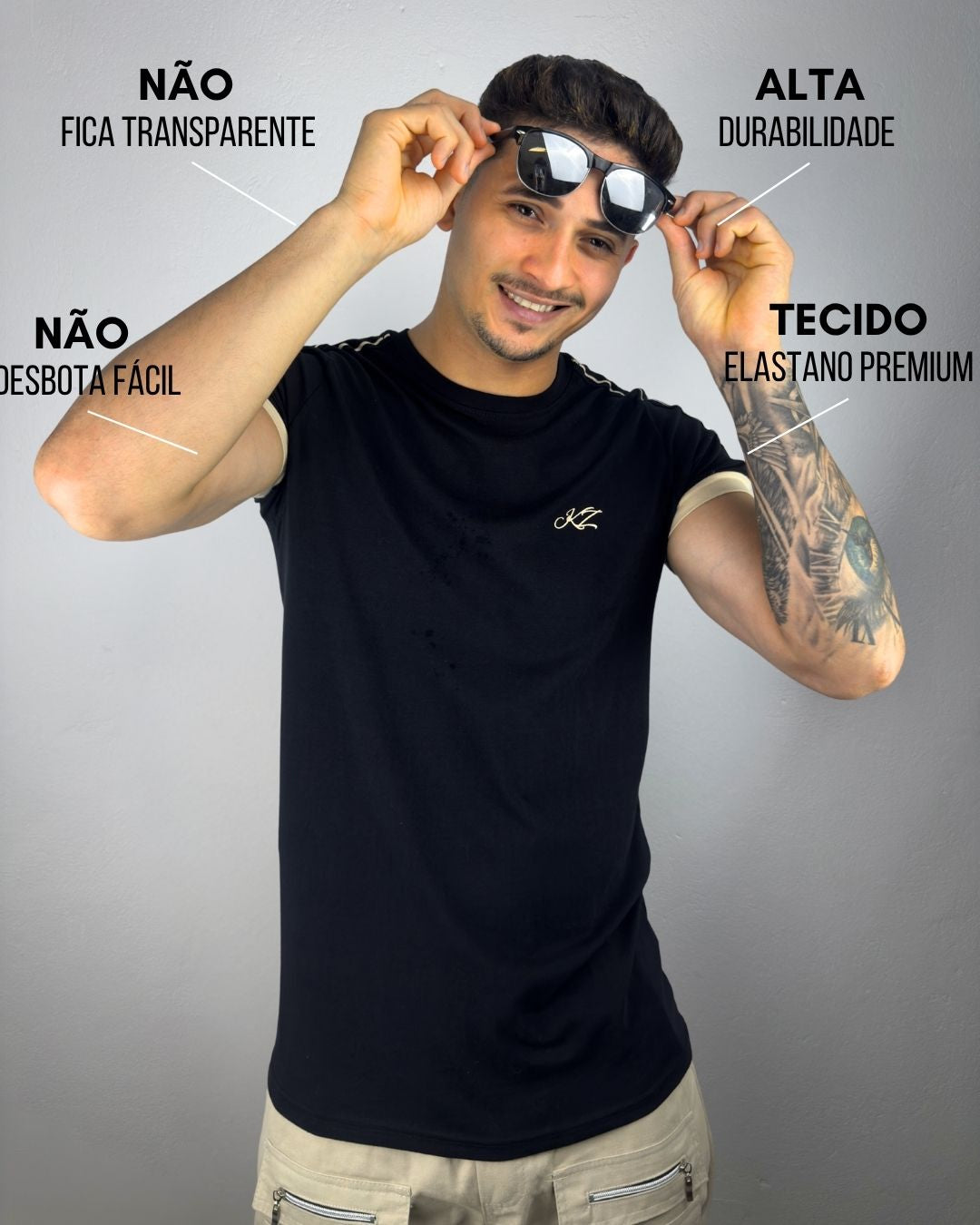 Camiseta Slim Nero Preta/Bege