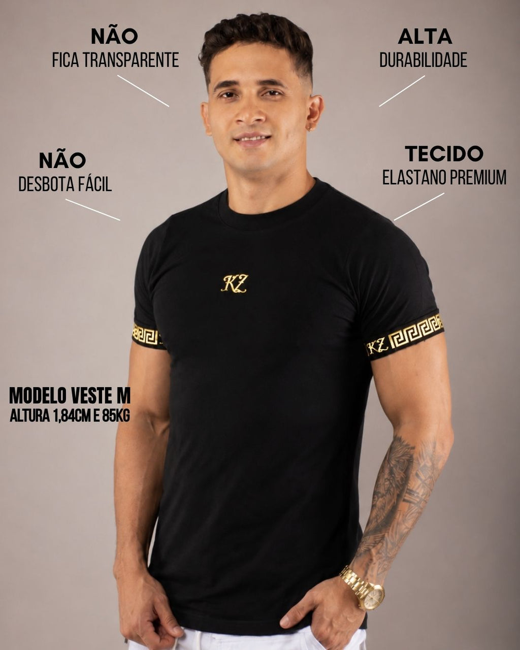 Camiseta Slim Gregos Preta Gold
