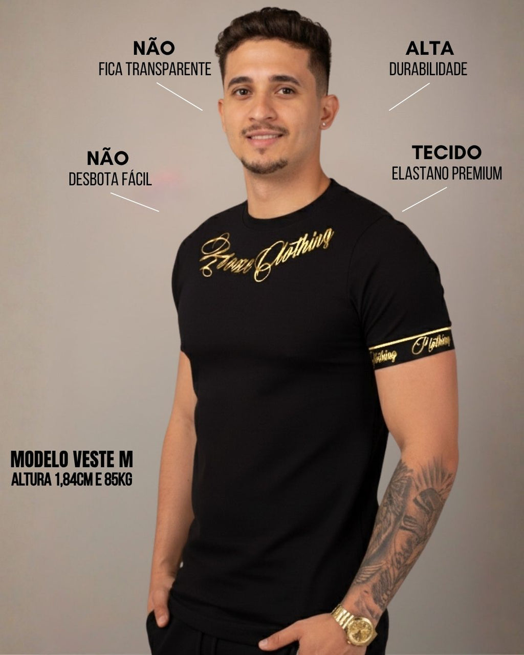 Camiseta Slim Fonte Preta Gold