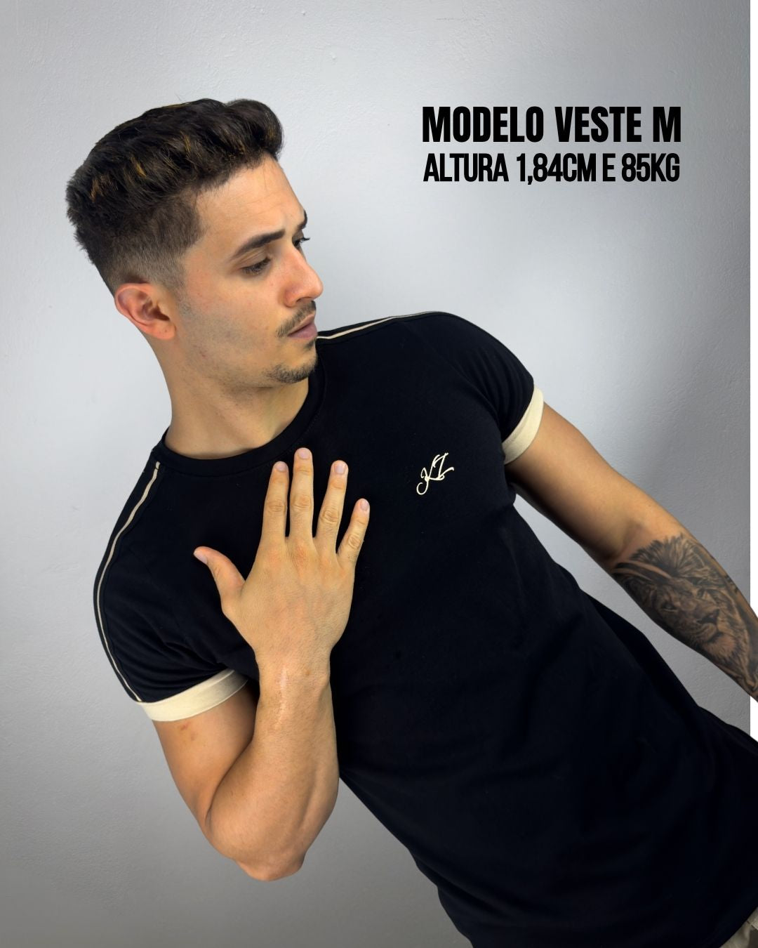 Camiseta Slim Nero Preta/Bege